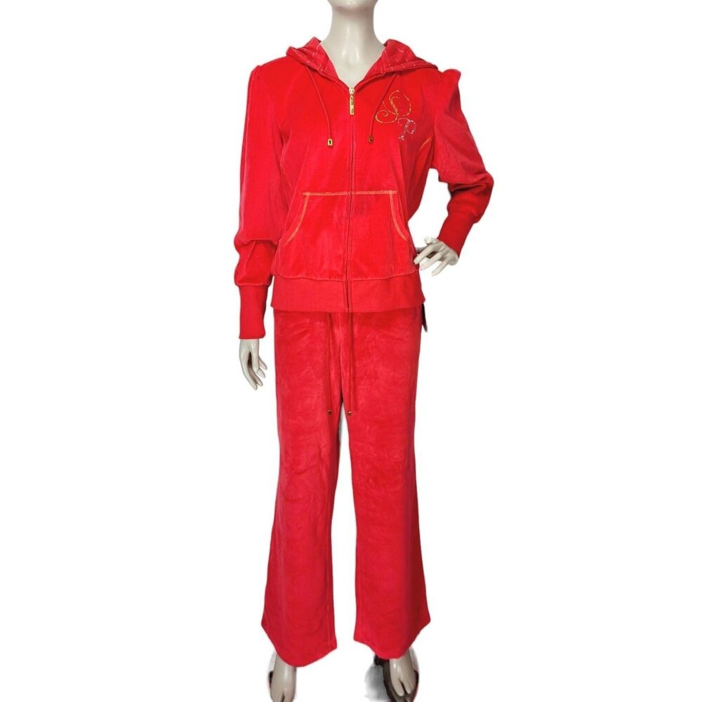 Vintage Y2K South Pole Red Velour Puff Sleeve Hoodie Track Suit Size 1X